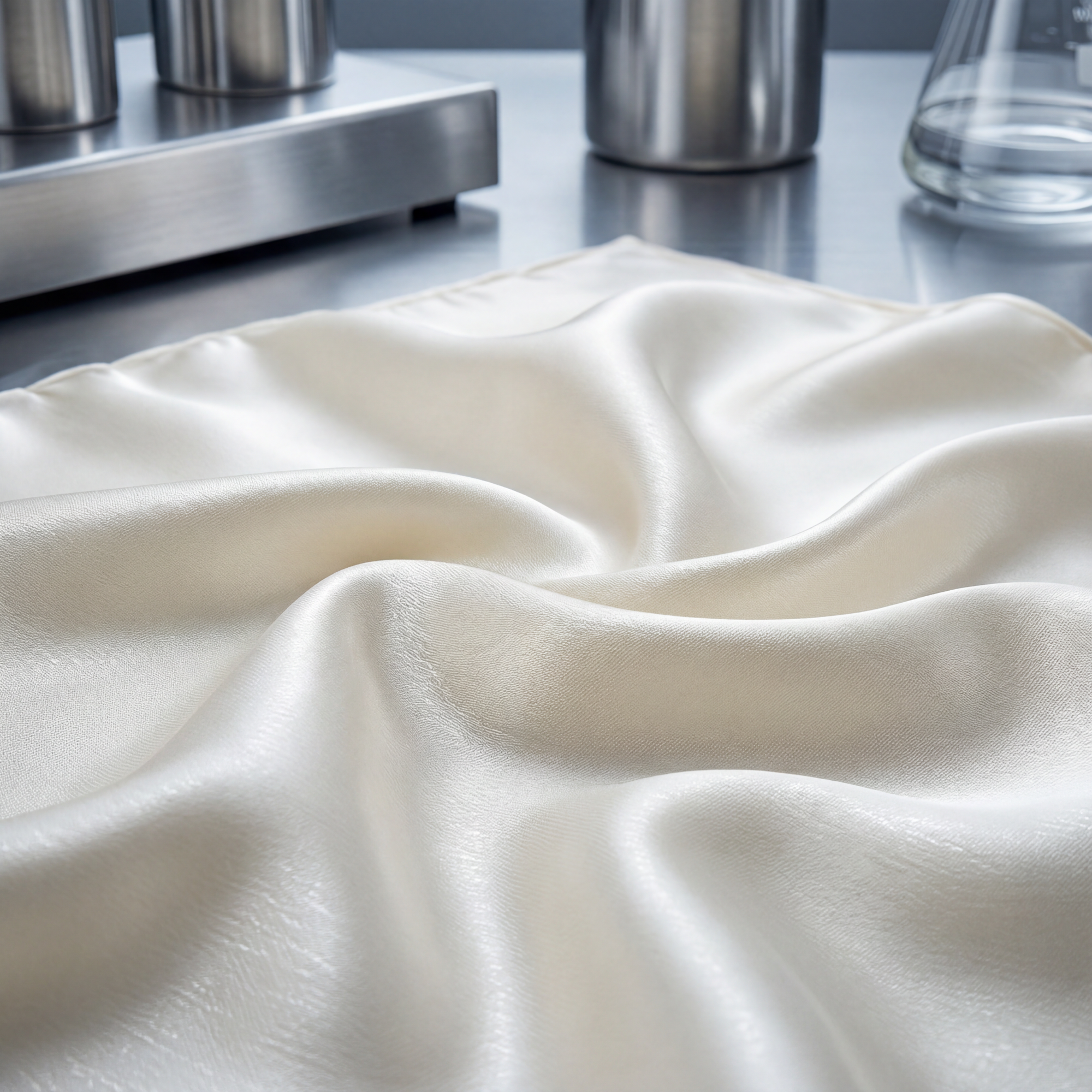 Ivory mulberry silk draped in soft folds, catching the light