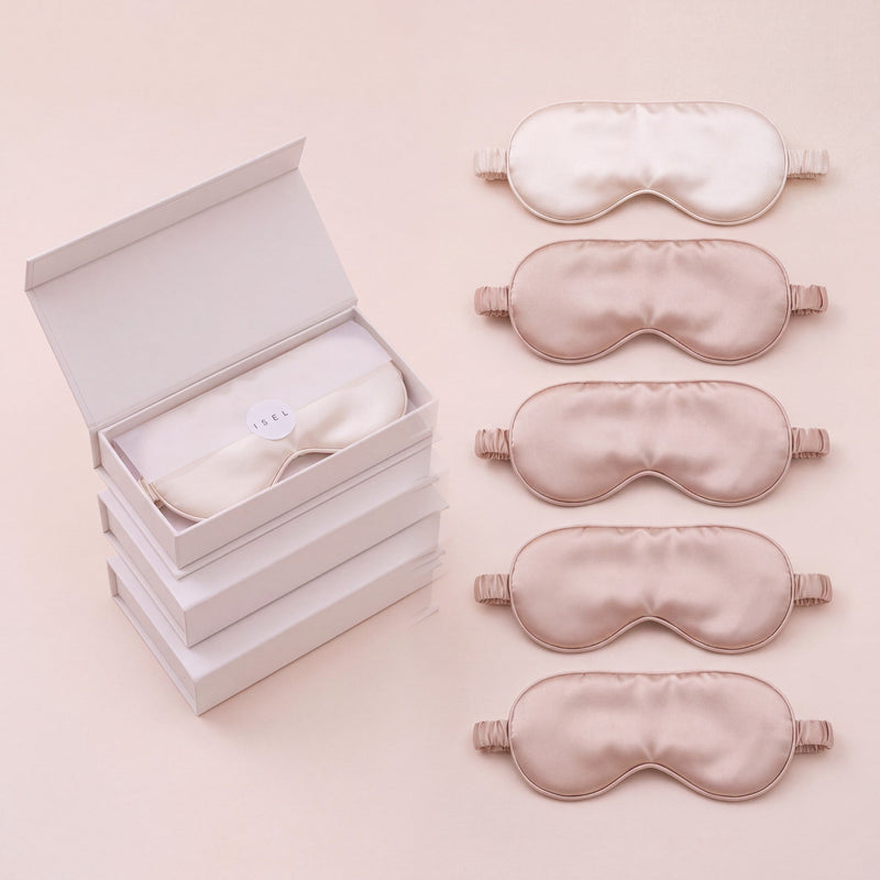 Bridal Party Suite, Classic: 1 Alabaster and 4 Dune silk eye masks in ISEL boxes